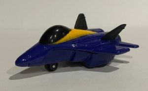 Avion de chasse à friction de couleur bleu et jaune