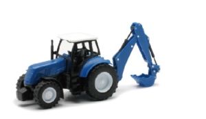 NEW05683C - Tracteur bleu équipé d'une pelle retro