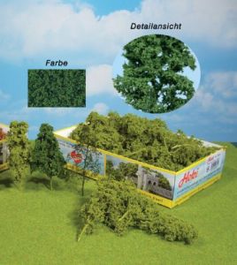 HEK1633 - Décor pour diorama - 15 Arbres et Buissons en fibres naturelles de couleur vert foncé
