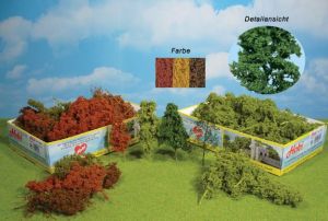 HEK1634 - Décor pour diorama - 15 Arbres et buissons en fibres naturelles couleur automnal