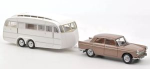 NOREV184837 - Voiture avec caravane Henon de 1965 couleur brin métallisé - PEUGEOT 404