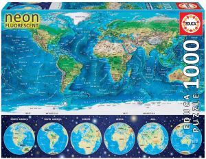 EDU16760 - Puzzle fluorescent la carte du monde – 1000 Pièces