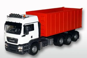 Camion porteur avec ampliroll rouge – MAN TGS 8x4 blanc