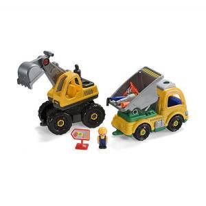 Set avec pelle et camion jouet accessoires et personnages inclus