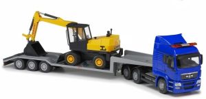 Camion bleu avec porte engins et pelle - MAN TGS L 6x4