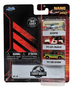 JAD31955 - Véhicules du film Jurassic World - Nano - JEEP Wrangler 1992 - FORD Explorer 1992 et Hélicoptère