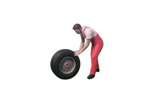 ATLAN32026_ROUGE - Figurine en cotte rouge - Mécanicien poussant objet