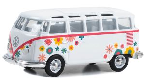 GREEN36080-B - Voiture sous blister de la série CLUB V-DUB – VW type 2 samba bus 1964 – Flower power