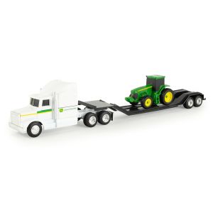 ERT37382BLANC - Tracteur JOHN DEERE avec camion de couleur blanc porte engins