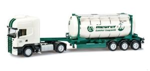 Camion solo SCANIA R09 Topline avec remorque porte container de l'entreprise LANFER