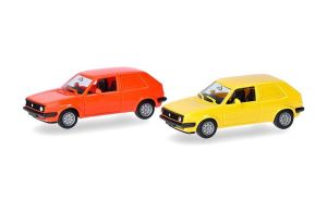 HER014281 - 2 unités en kit à monter - VOLKSWAGEN Golf II 2d jaune et rouge