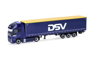 HER320818 - Camion avec remorque 3 essieux à rideaux coulissants DSV - VOLVO FH 4x2 série XL Electric