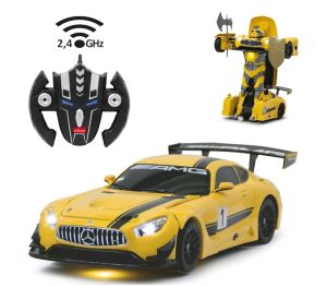 JAM410029 - Voiture télécommandé et transformable - MERCEDES-AMG GT3 couleur jaune