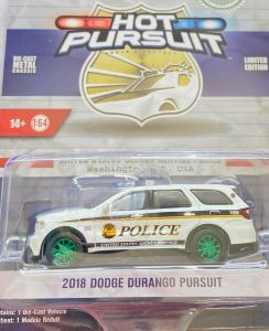GREEN43015-EVERT - Voiture avec jantes vertes sous blister de la série HOT PURSUIT – DODGE Durango Pursuit 2018 Services secret des États-Unis