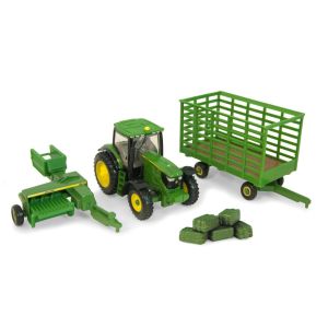 ERT45439 - Set de 3 pièces pour le foin – tracteur presse chariot à balles + balles de foins JOHN DEERE