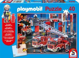SCM56380 - Puzzle Playmobil Pompier avec figurine – 40 pièces