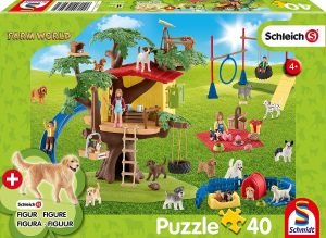 SCM56403 - Puzzle Chiens heureux avec figurine SCHLEICH – 40 pièces