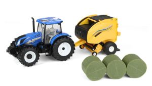 ERT61029 - Tracteur avec presse 561 et 3 balles - NEW HOLLAND T6.175