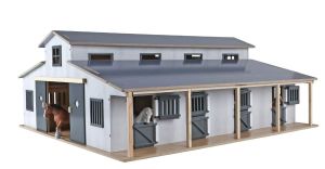 KID610311 - Bâtiment dimension 75x69x31 cm sans animaux - Ecurie avec 7 boxes et pâturage