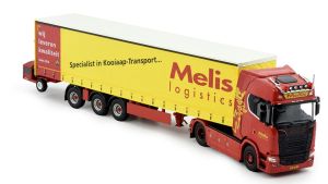 Camion avec remorque bâchée 3 essieux et transpalette société MELIS LOGISTICS – SCANIA S HIGHLINE 4X2