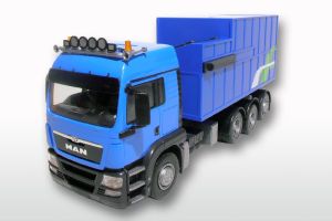 Camion porteur avec container à poubelle – MAN TGS LX 8x4 de couleur bleu