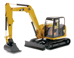 CATERPILLAR 308E2 CR SB équipé d'un BRH et d'une tarrière accompagnée d'une figurine et d'une boite en métal