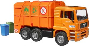 Camion 6x4 poubelle MAN TGA orange avec conteneurs jouet BRUDER