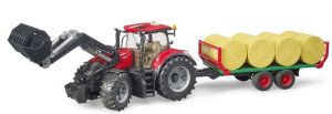 Tracteur avec chargeur CASE IH Optum 300 CVX et remorque à balles