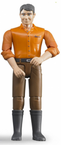Personnage articulé homme brun avec pantalon marron et chemise orange jouet BRUDER