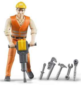 BRU60020 - Personnage articulé ouvrier équipé d'un marteau piqueur et de divers outils jouet BRUDER