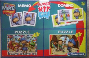 CLE08207 - 4 jeux en1 2 Puzzles de 30 pièces , Un domino et un Mémo du dessin animé MIKE LE CHEVALIER