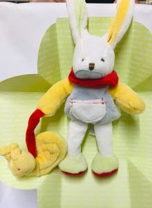 DC2573LAPIN - Pantin d'activités de la gamme BOÎTE FLEUR -  Lapin avec doudou