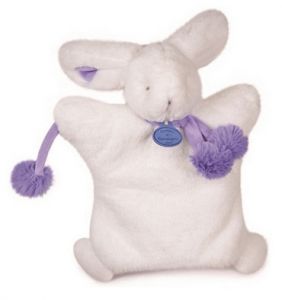 DC2742BVIO - Doudou de la gamme marionnette - Lapin Pompon de couleurs Blanc et Violet