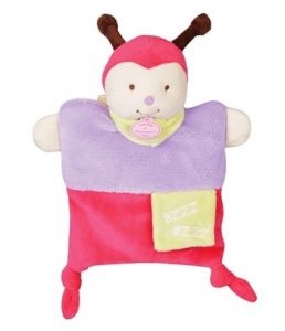 DC2784COCCI - Doudou de la gamme marionnette - Coccinelle Petit secret de couleurs violet et rouge