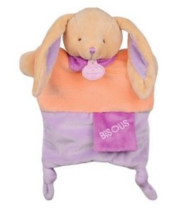 DC2784LAPIN - Doudou de la gamme marionnette - Lapin Petit secret de Couleurs Orange et violet