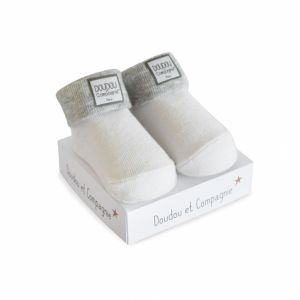 DC3704-03 - Chaussette de naissance de la gamme DOUDOU ET COMPAGNIE Couleur Blanche et Grise