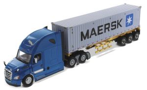 Camion de couleur bleu avec porte container et container 40 Pieds MAERSK - FREIGHTLINER Cascadia