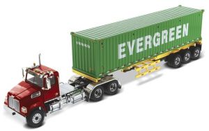 Camion de couleur rouge avec porte container et container 40 Pieds EVERGREEN - WESTERN STAR 4700SB
