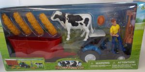NEW05015 - Ensemble agricole avec tracteur bleu et mélangeuse puis divers accessoires