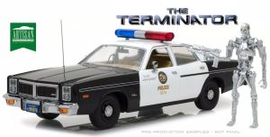 GREEN19042 - Voiture du film de 1984 The Terminator DODGE Monaco Metropolitian Police de 1977 personnage t-800 inclus