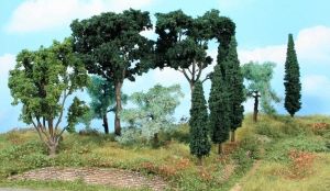 HEK1774 - Décor pour diorama - 11 Arbres méditerranéens de 8 à 17cm