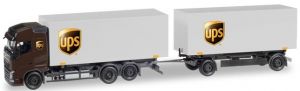 Camion 6x2 porteur caisse rigide VOLVO FH Globetrotter et remorque 2 essieux aux couleurs transport UPS
