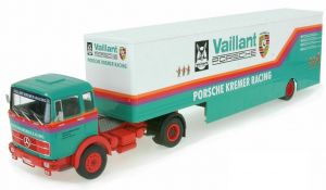 IXOTTR014 - Camion 4x2 MERCEDES LPS 1632 avec semi fourgon aux couleurs de Vaillant Porsche Kremer Racing Transport