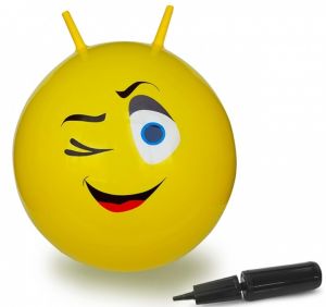JAM460459 - Balle Smiley clin d’œil rebondissante avec pompe de couleur jaune