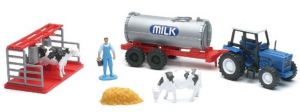 Ensemble agricole avec tracteur et citerne machine à traire personnage et animaux