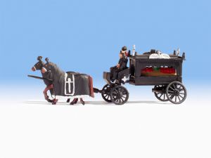 Chevaux avec corbillard et cocher