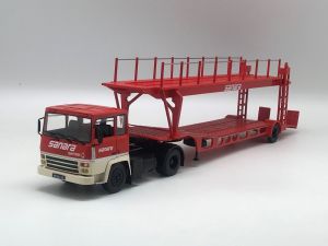 ODE094 - Camion avec remorque porte voitures rouge SANARA - BERLIET TR250 4x2