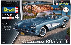 REV07037 - Voiture cabriolet CHEVROLET Corvette Roadster de 1958 en kit à peindre et à assembler peintures et colle non incluses