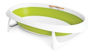 Accessoire pour bébé - Baignoire pliable 2 positions de 0 à 18 mois couleurs Verte et blanche - Dimensions :46.4x83.8x16.5 cm