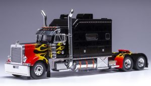 IXO-U43TR002 - Camion solo de 2002 couleur noir avec déco flammes - Edition USA -PETERBILT 379 6x4